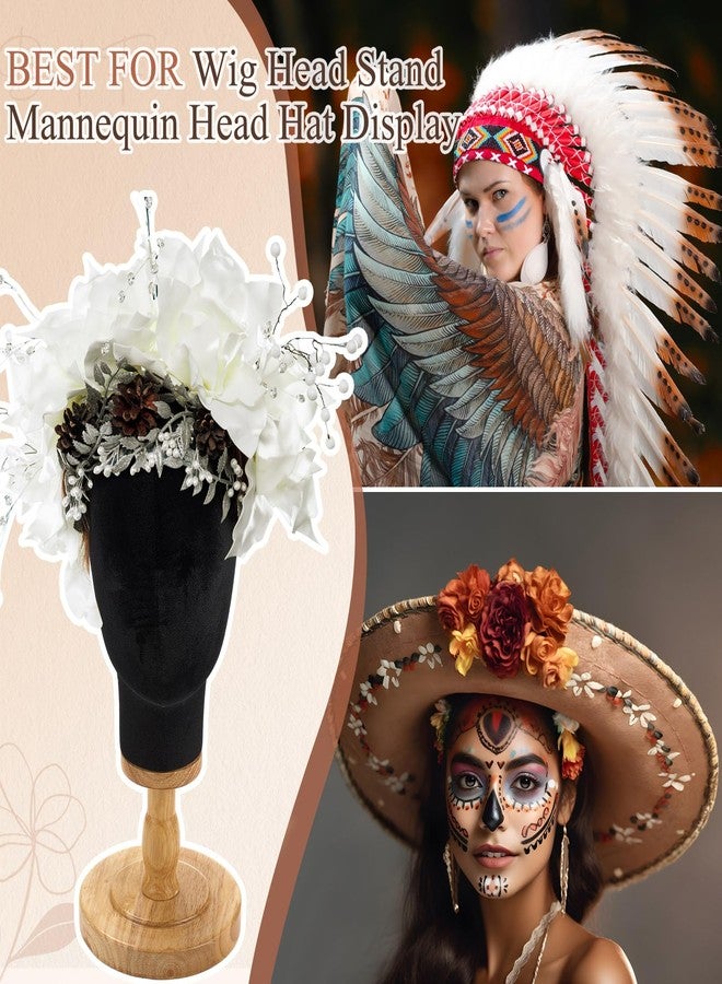 RattanView 2 Pcs Wig Stand with Head 23 Inch Linen Mannequin Head with Wooden Stand Canvas Mannequin for Hats Wigs Caps Headdress Home Store Hair Salon(Black) - Image 4